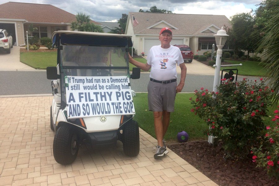 ed mcginty and his anti-trump golf cart in the villages in florida