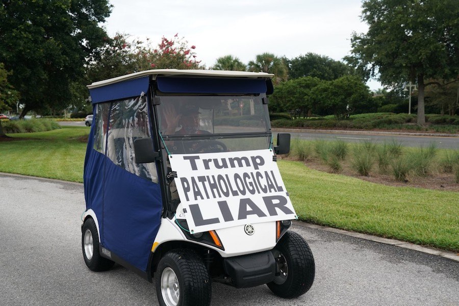 ed mcginty and his anti-trump golf cart in the villages in florida