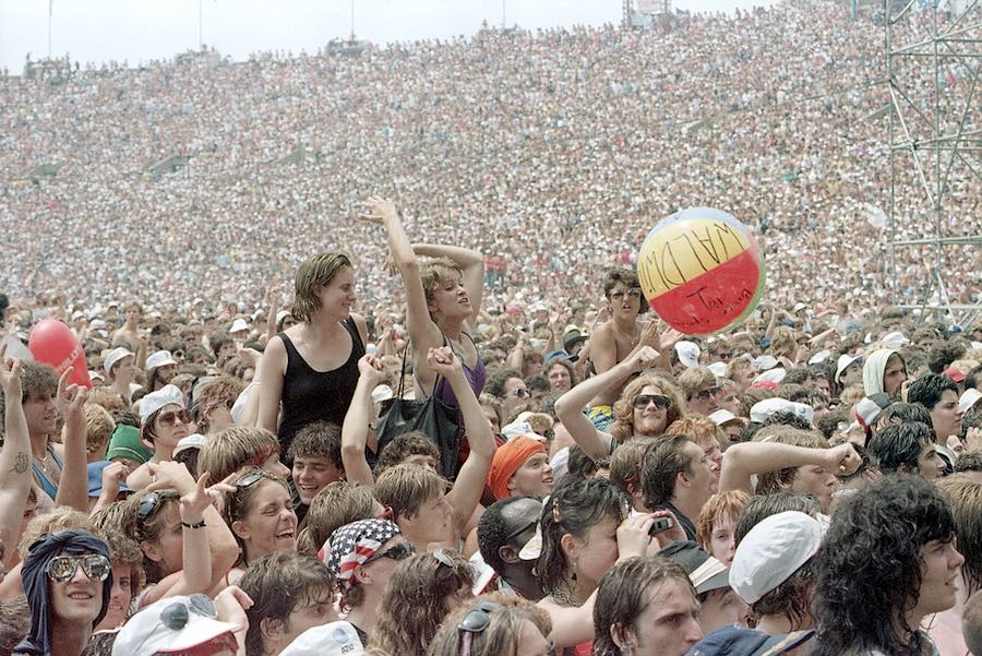 The crowd at the Philadelphia edition of Live Aid at JFK Stadium on July 13, 1985