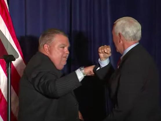john mcnesby tries to fist bump mike pence in philly