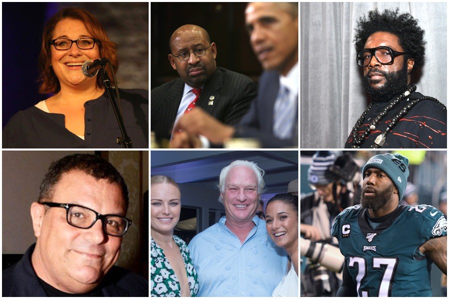 jennifer weiner, michael nutter with barack obama, ahmir thompson aka questlove from the roots, malcolm jenkins, christopher burch and friends, and stephen starr, some of whom are Donald Trump donors while others are supporting Joe Biden 