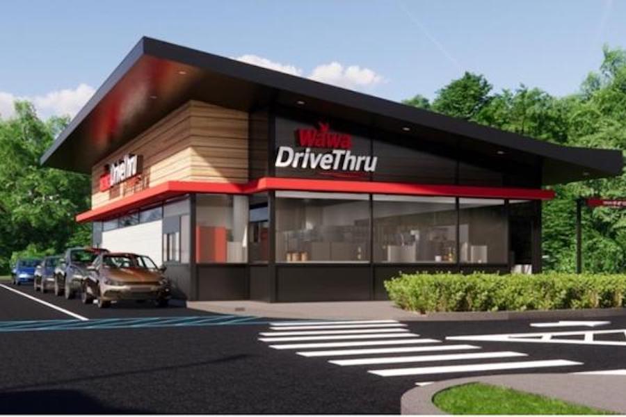 a rendering of a wawa drive thru only store that you will not be allowed to enter