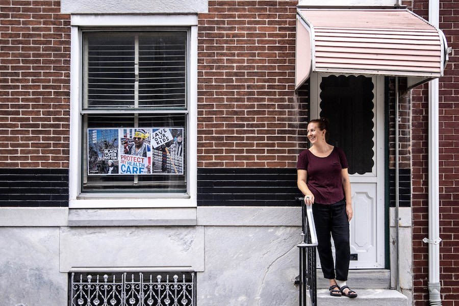 artist maria moller on her south philly block where she is debuting a get-out-the-vote art exhibit this week