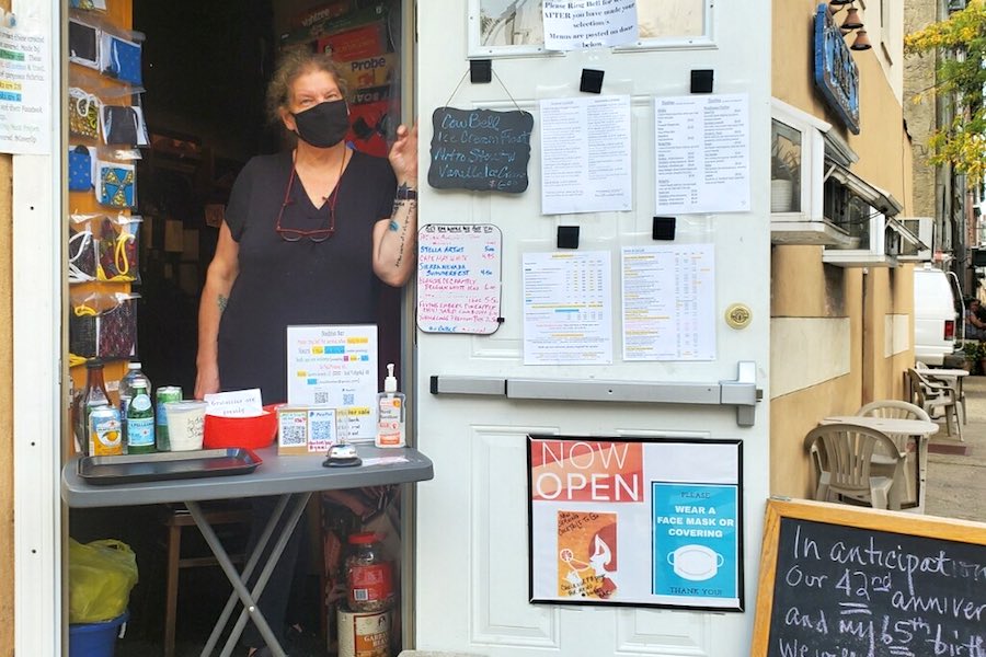 doobies owner patti brett in front of her philadelphia dive bar, which she is trying to save with a gofundme me campaign