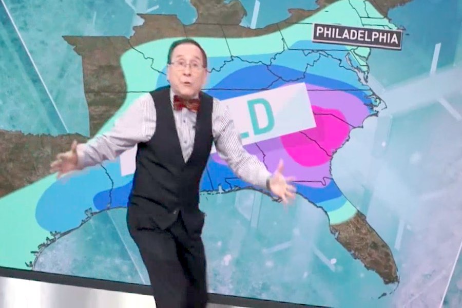 a photo of Hurricane Schwartz during his 2019 Philadelphia winter weather forecast on NBC 10