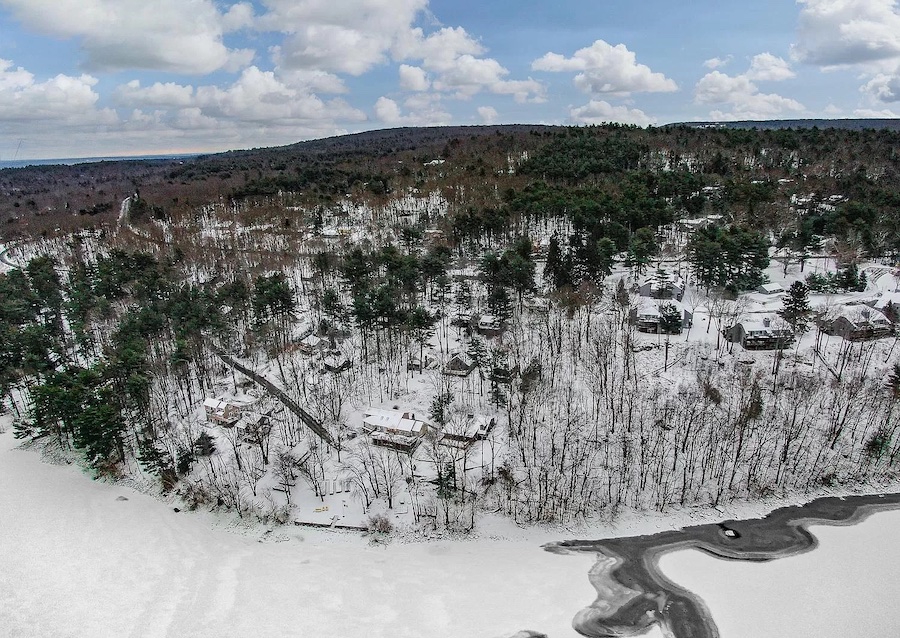 house for sale Lake Wallenpaupack lakeside cottage aerial view of site