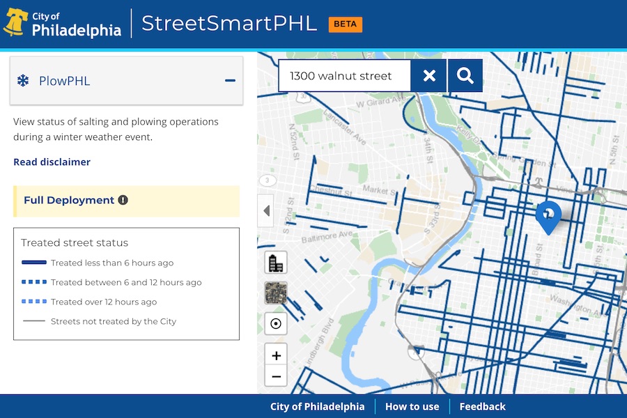 a screenshot of plowphl, the new philadelphia snowplow tracking app