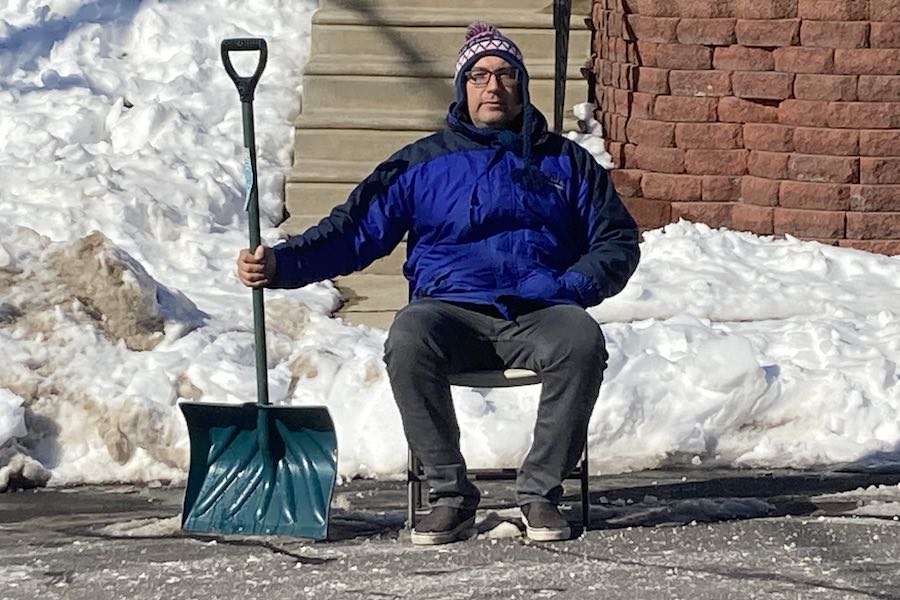 the author, saving his parking spot in philadelphia after the snowstorm