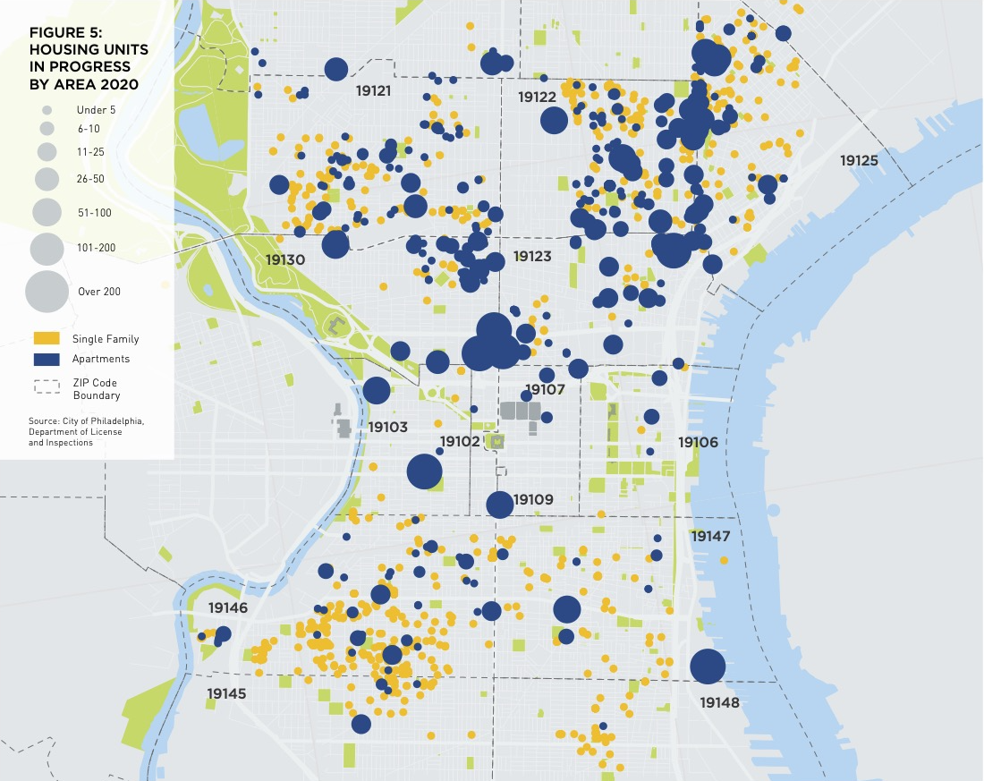 center city housing report map showing units under construction as of the end of 2020q