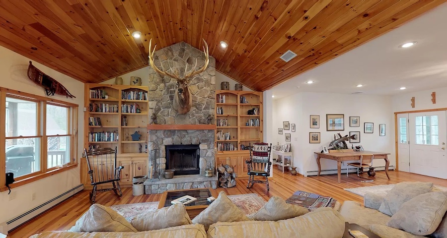 house for sale Hawley modern rustic lodge living room