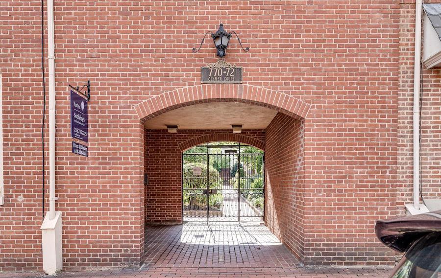 house for sale queen village midcentury courtyard trinity clymer court entrance