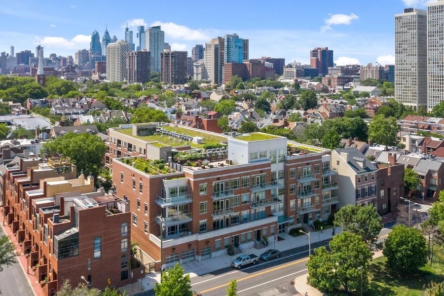 condo for sale society hill head house square unit aerial view of building