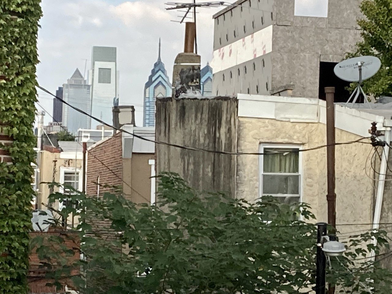 a view of the philadelphia skyline from the tent 