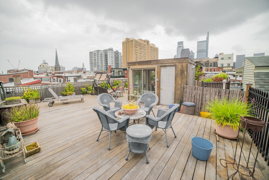 roof deck and city skyline
