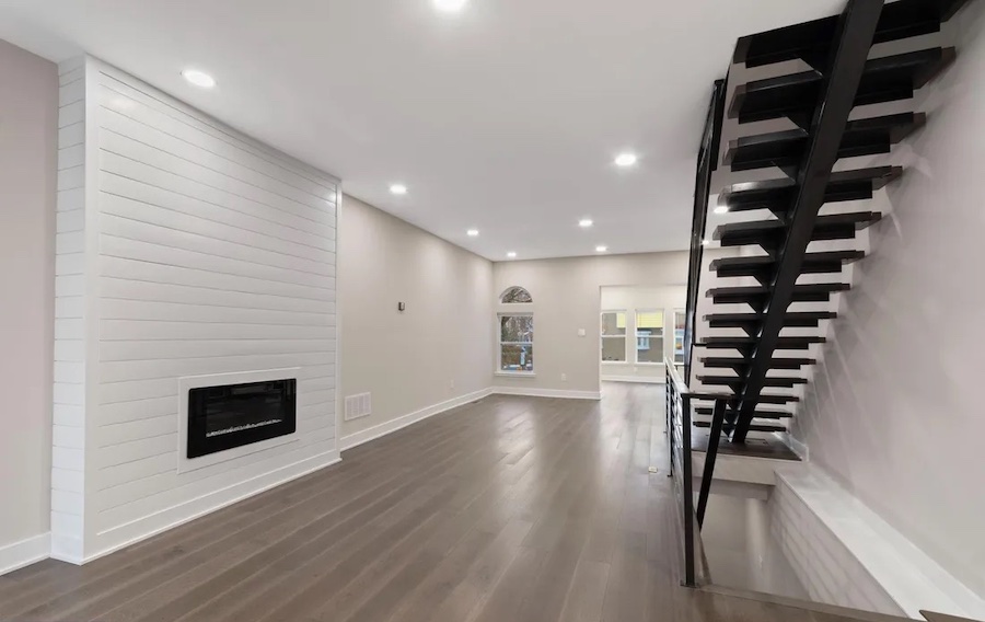 house for sale ogontz renovated rowhouse main floor fireplace view