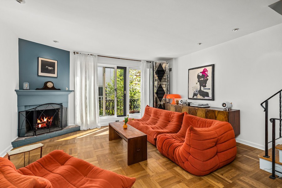 house for sale fitler square midcentury modern townhouse living room