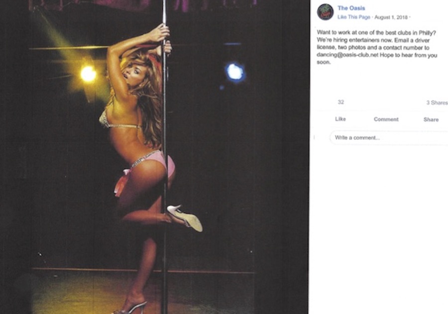 according to the lawsuit, this is Carmen Electra on the Facebook page of Oasis, the Philadelphia strip club