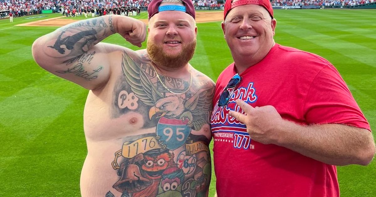 World Series Game 3: Phillies fans wear Mummer costumes, show off 'Philly  Rob' tattoos - 6abc Philadelphia