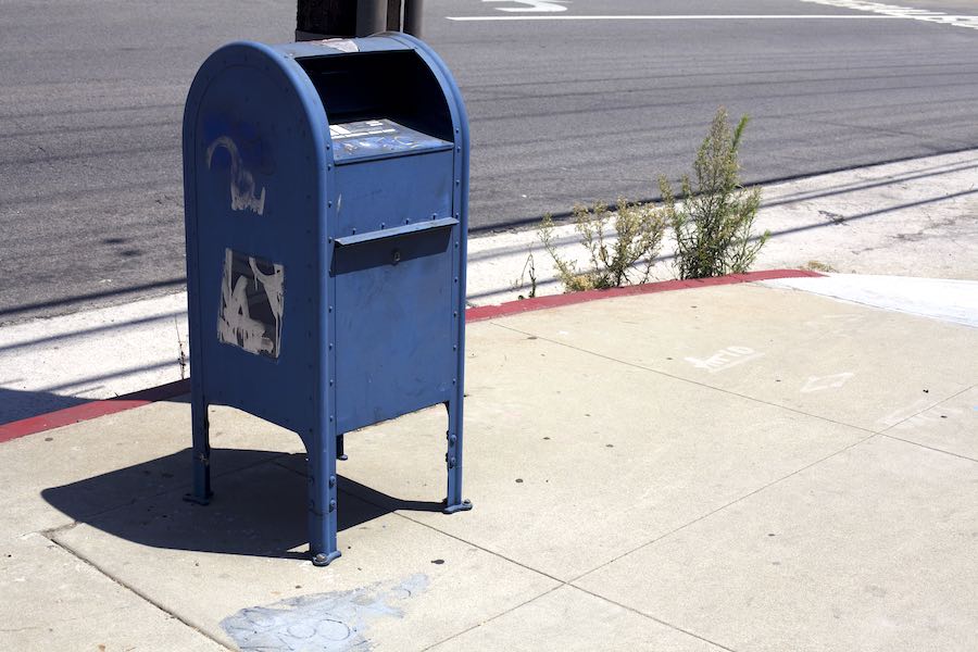 a united states post service blue mailbox like the ones at the center of a stolen checks caper in delco outside of Philadelphia