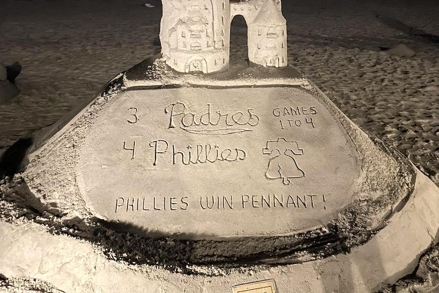 some sand art in San Diego celebrating the phillies going to the world series