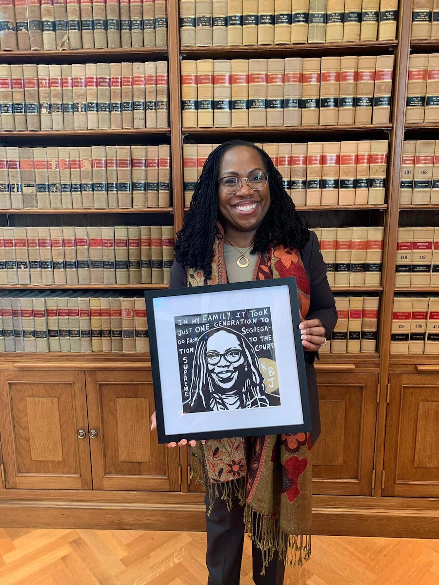 united states supreme court justice Ketanji Brown Jackson and a portrait of her by Philadelphia artist Natalie Hope McDonald