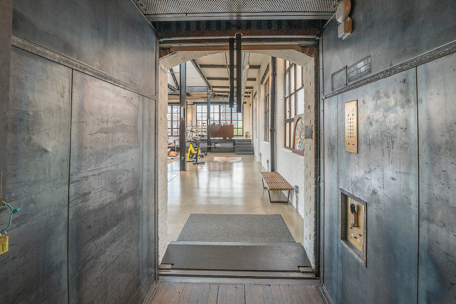 condo or sale callowhill live-work loft freight elevator entrance