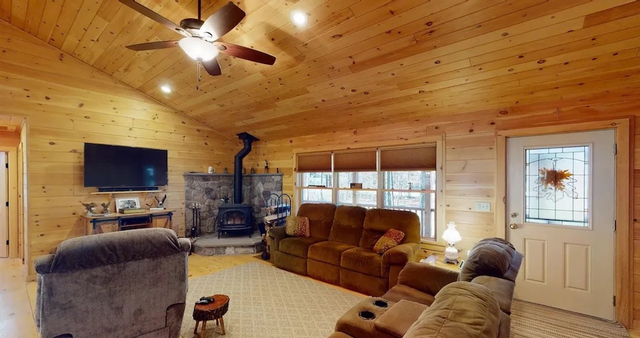 house for sale lake ariel cabin living room