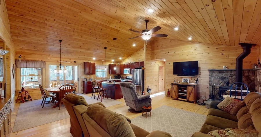 house for sale lake ariel cabin main living area