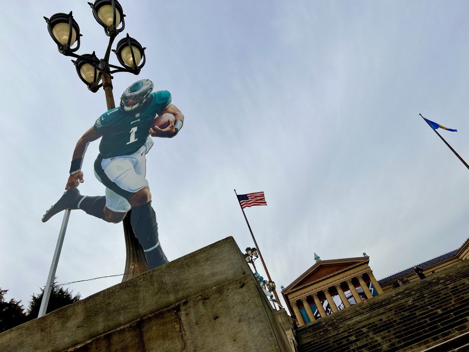 Eagles player cutouts are on Philadelphia Museum of Art steps