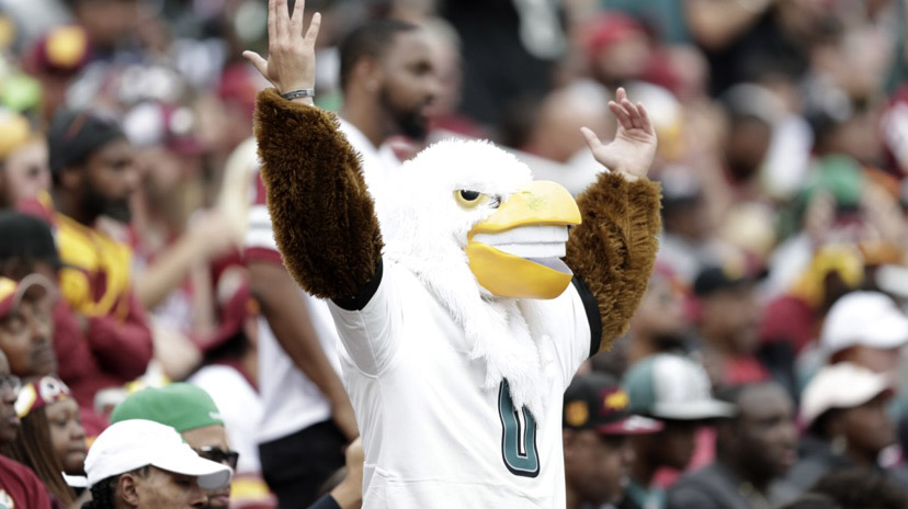 A Philadelphia Eagles fan cheers on his team during the game