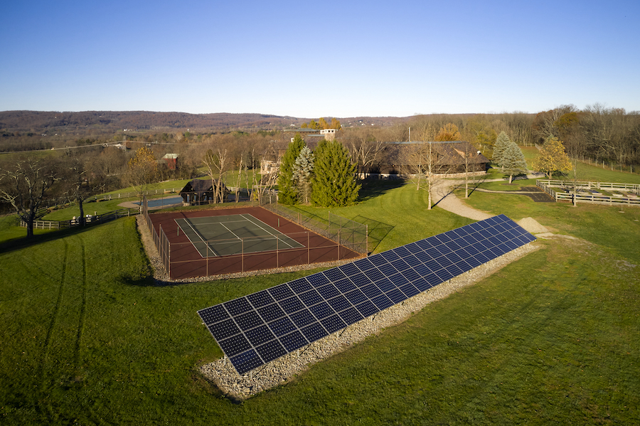 tennis court and solar panels