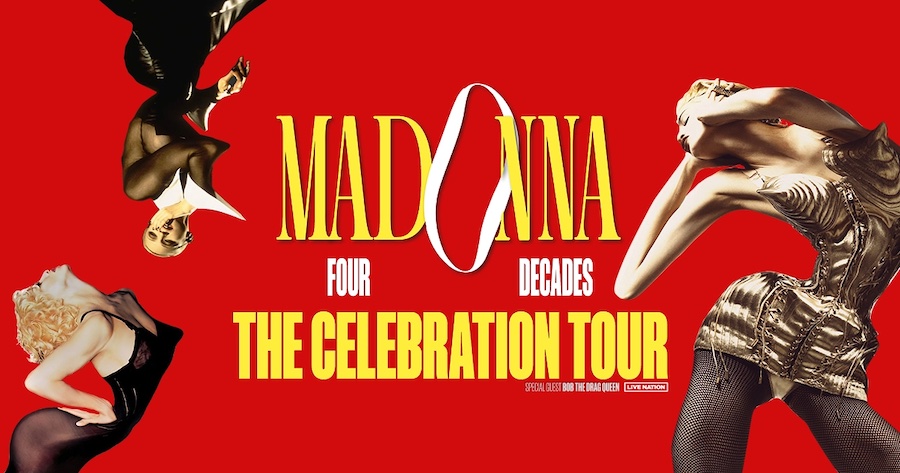 a promotional image for the 2023 Madonna tour dates, which do not include Philadelphia