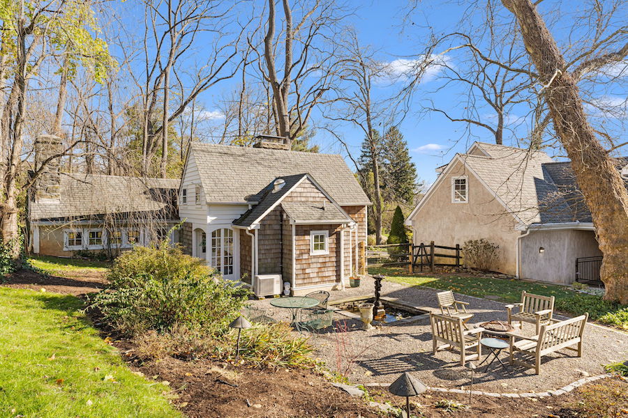 cottage patio and backyard