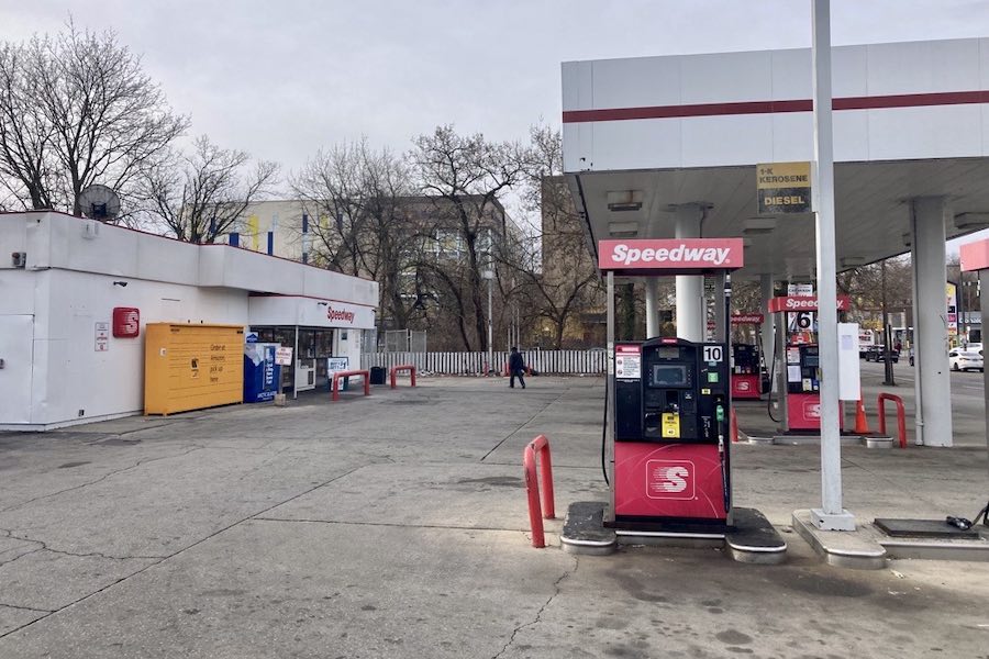 a speedway gas station in the germantown section of Philadelphia that is blaring opera from outdoor speakers, apparently to keep looters and other problems away