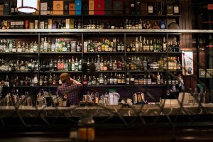 The bar at Hop Sing Laundromat, where it will cost you $75 per stool to get a reservation