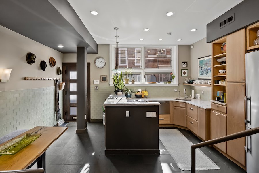 house for sale society hill mid-century modern townhouse kitchen