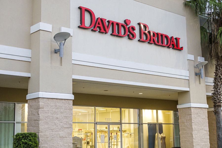 a storefront of David's Bridal, the Conshohocken-based wedding gown retailer that just declared bankruptcy for the second time