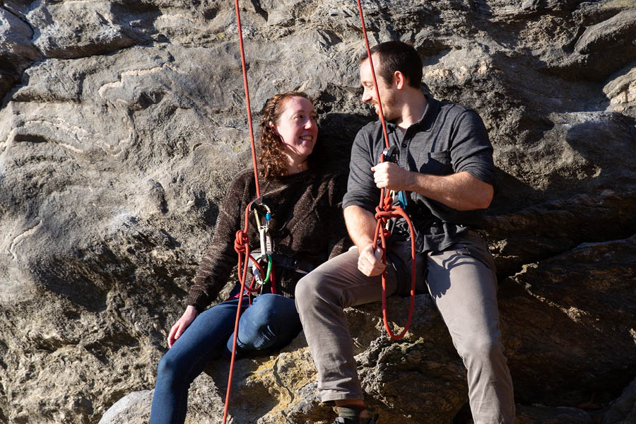 rock-climbing engagement photos