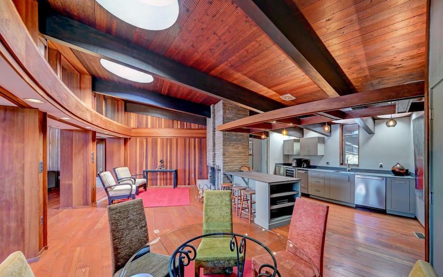 house for sale buck hill falls midcentury modern dining area and bar