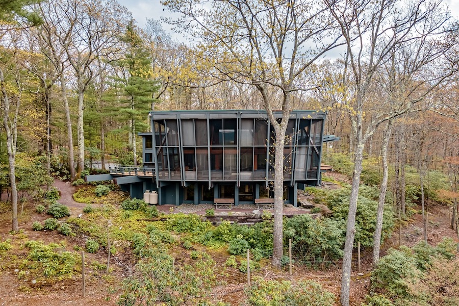 house for sale buck hill falls midcentury modern exterior rear