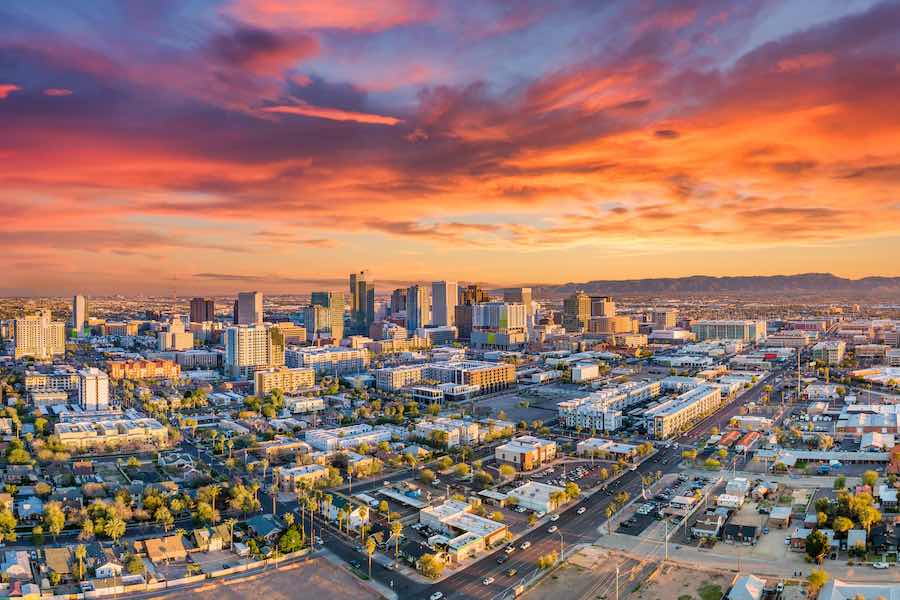 an aerial view of Phoenix, Arizona, which continues to get bigger than Philadelphia in terms of population