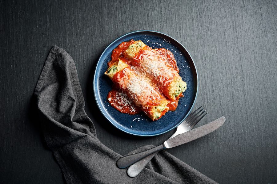 this baked manicotti from adrian is just one of the Stephen Starr dishes you will find on the new Amtrak Acela first class menu