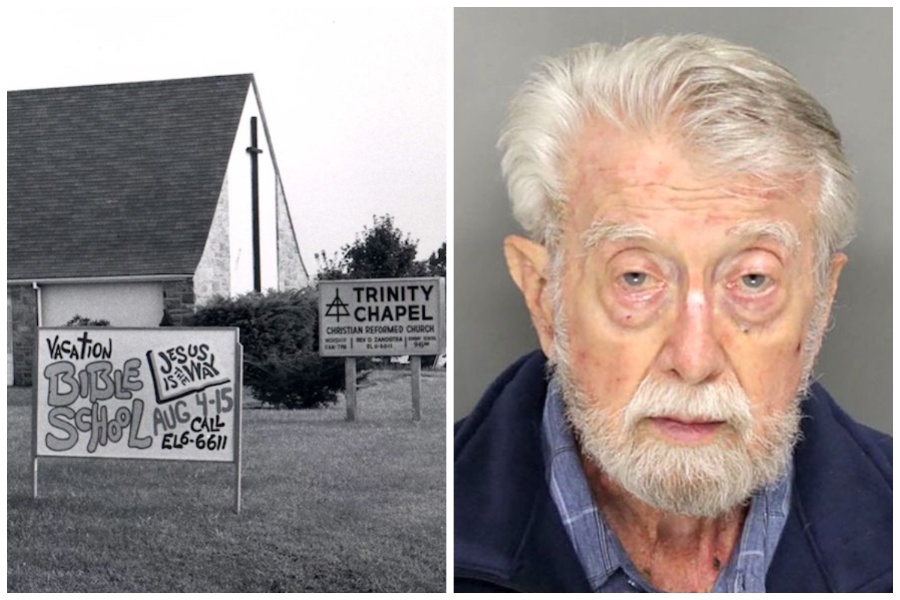Left: The Delco church where David Zandstra was the pastor in 1975. Right: David Zandstra, who has confessed to killing Gretchen Harrington in 1975 . (Photos provided by the Delaware County District Attorney's Offce)