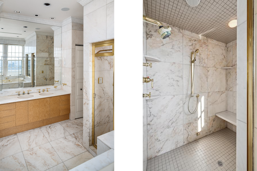 primary bathroom: vanity and shower
