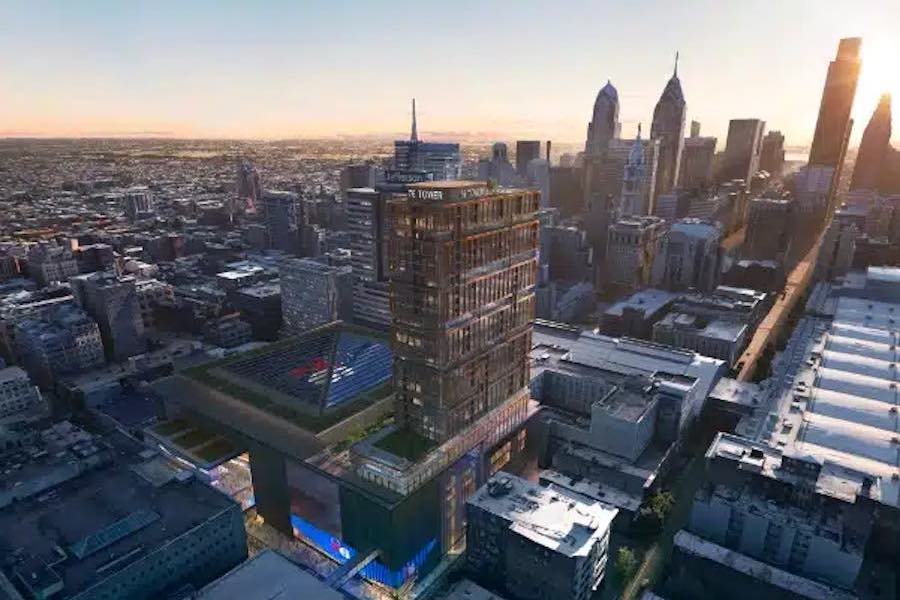 a rendering of 76 place, the proposed new Sixers arena