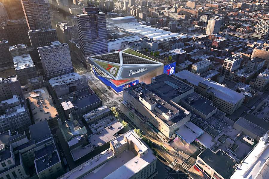 A rendering of 76 Place, the controversial new Sixers arena proposed for Philadelphia