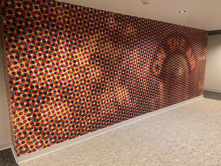 mural in an upper-floor elevator lobby