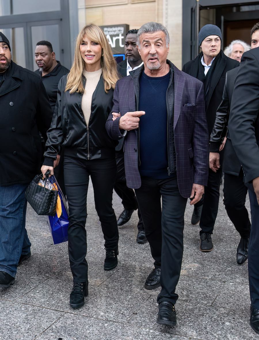 sylvester stallone and wife jennifer flavin on rocky day in Philadelphia