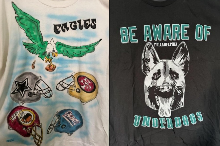 Highlights from Dan McQuade's collection of bootleg Eagles shirts.