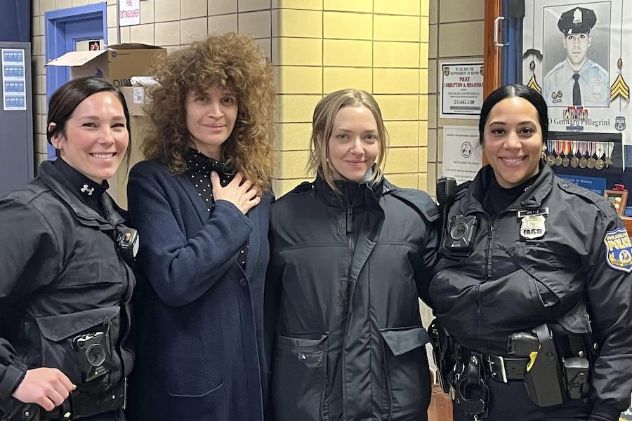 Actress Amanda Seyfried (third from left) in the Kensington neighborhood of Philadelphia this week